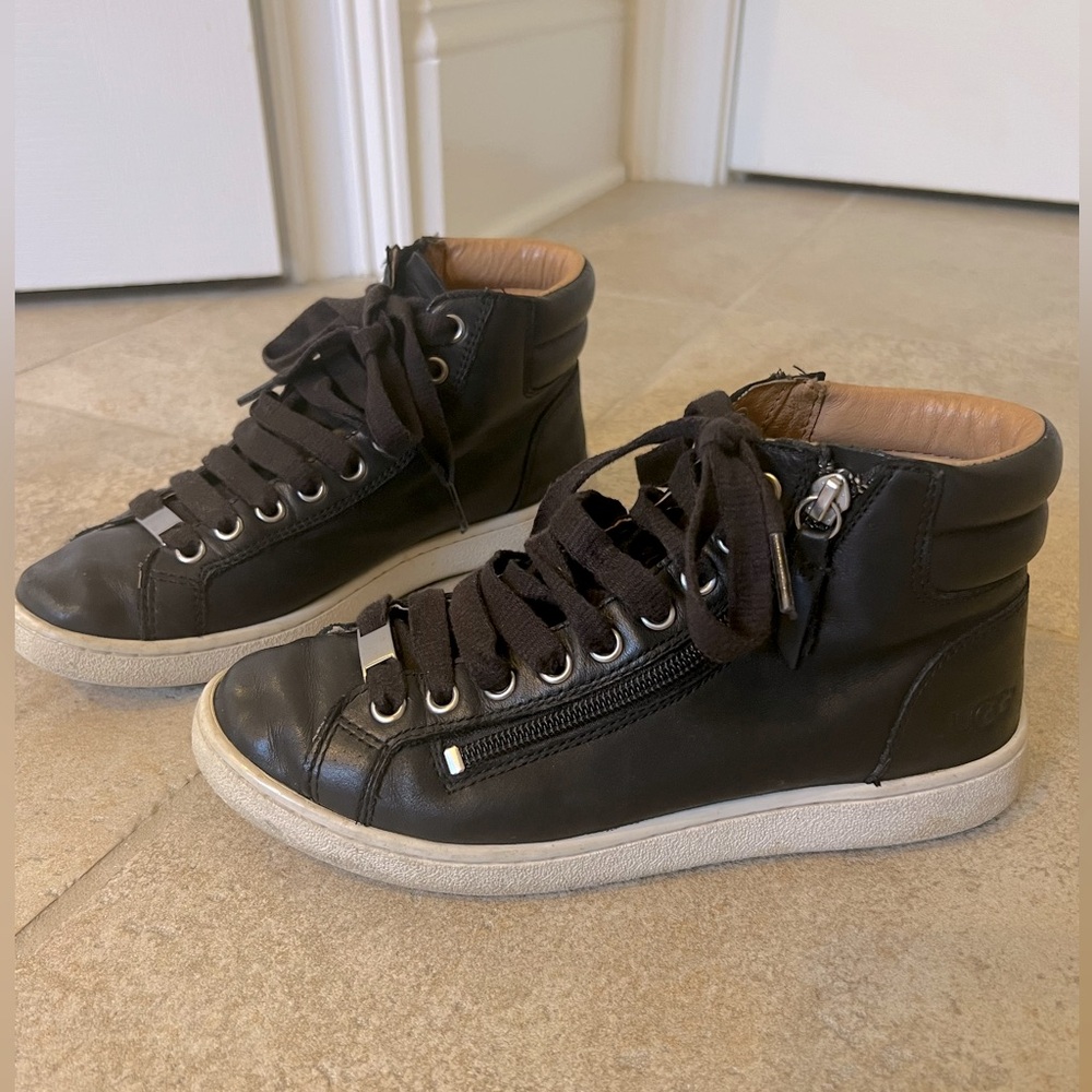 UGG Black Leather High-Top Sneakers